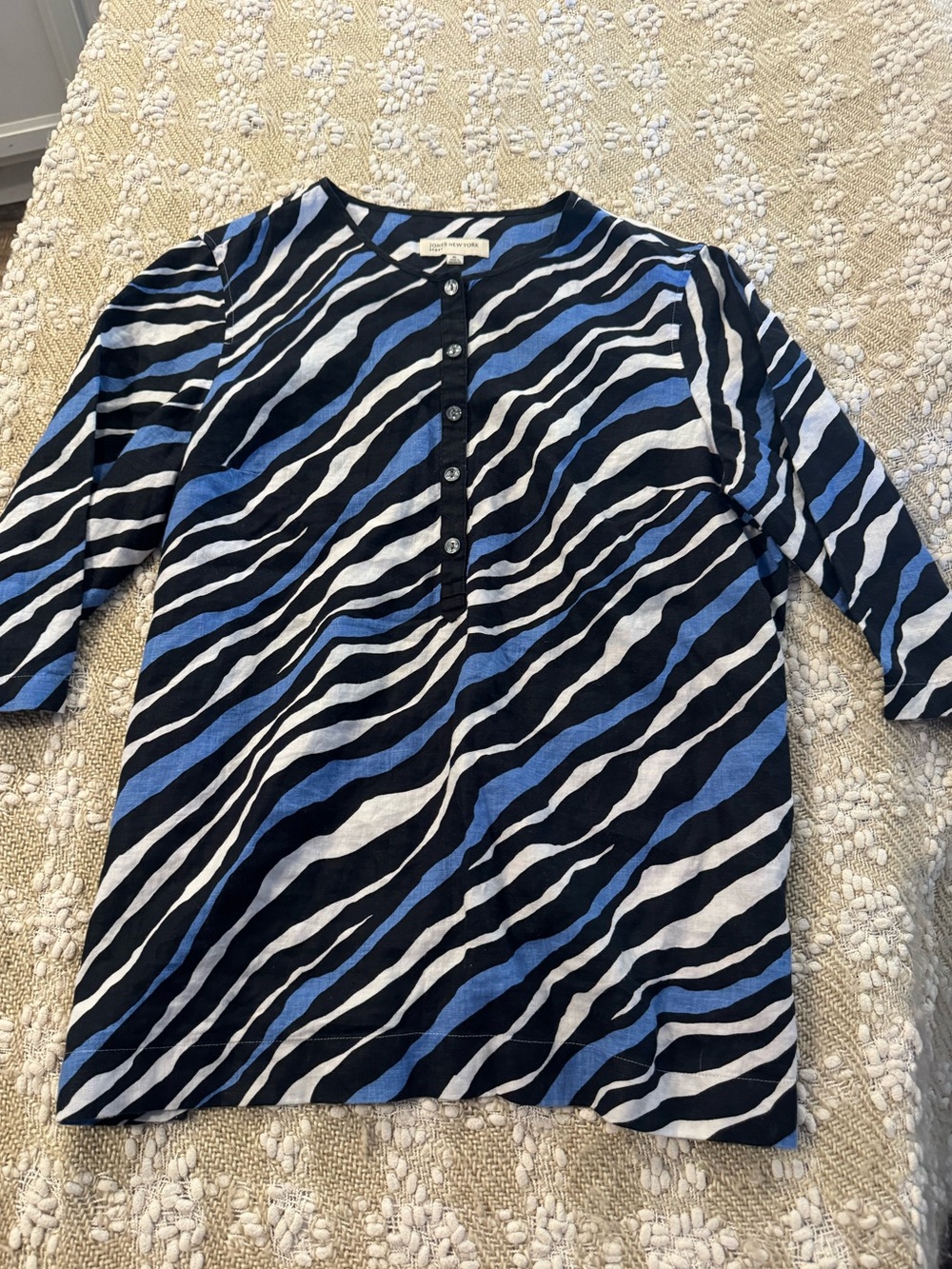 Jones New York XL 100% Linen 3/4 Sleeve Animal Print No-Iron Tunic Top